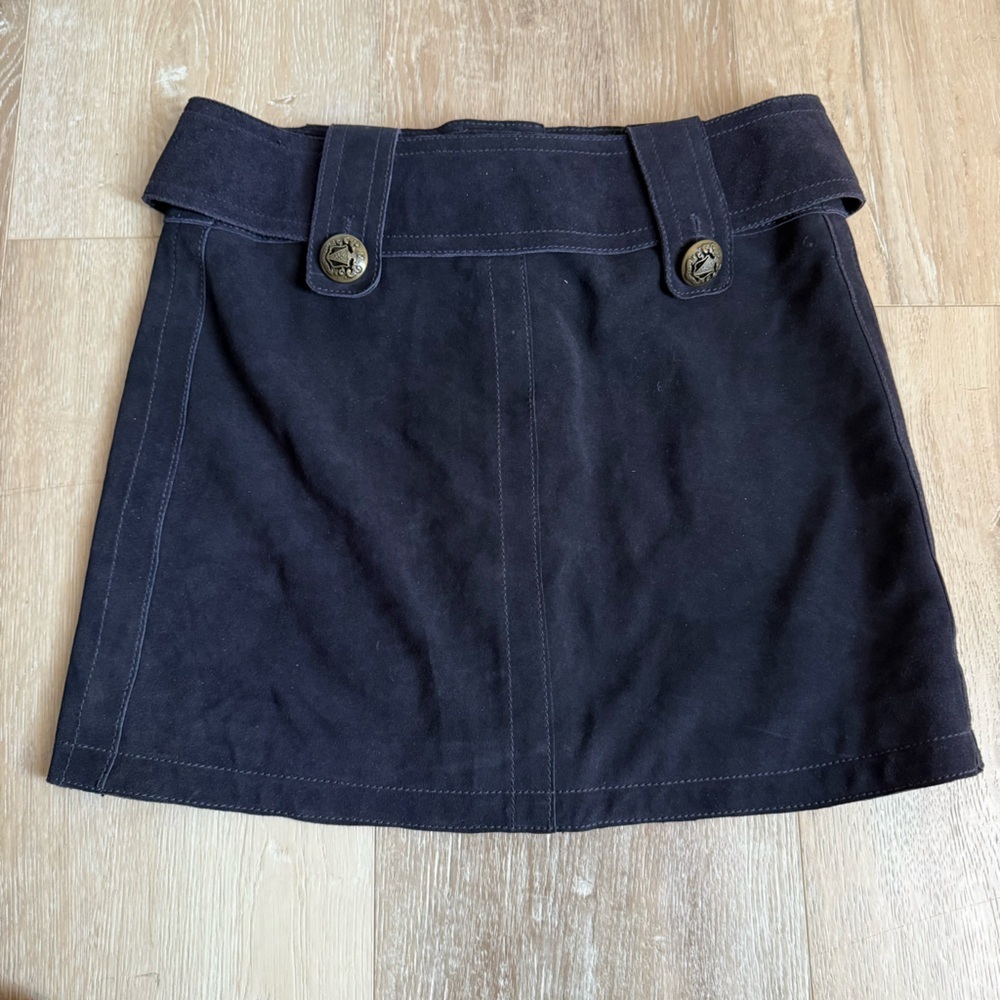 Intermix Ava Military genuine suede belted mini skirt navy blue size medium - Picture 2 of 6
